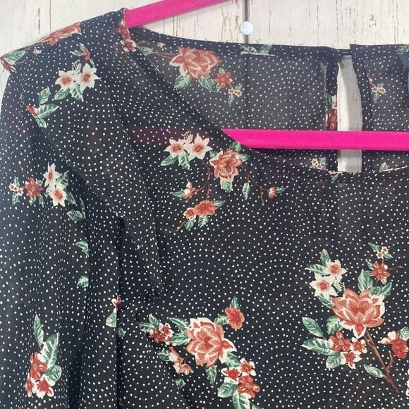 Torrid Floral Dot Print Chiffon Ruffled Smocked Bell Sleeve Top Blouse - Picture 3 of 14